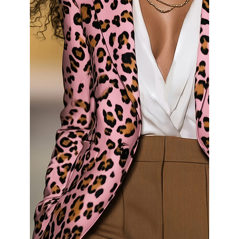 Trendy Pink Leopard Blazer