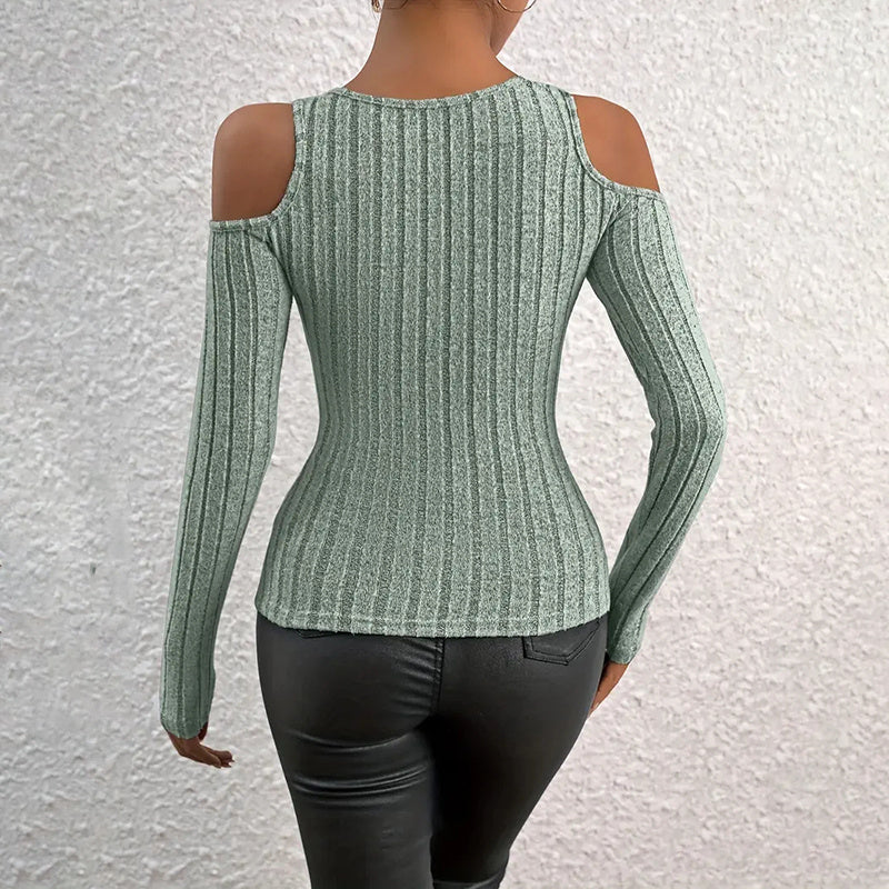 Ribbed Cut Out Long Sleeve Top