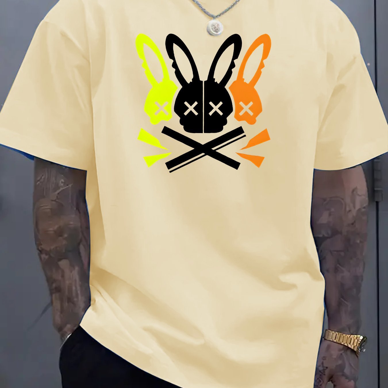 Fashion Unique Rabbit Skull Printed Men's T-shirt
