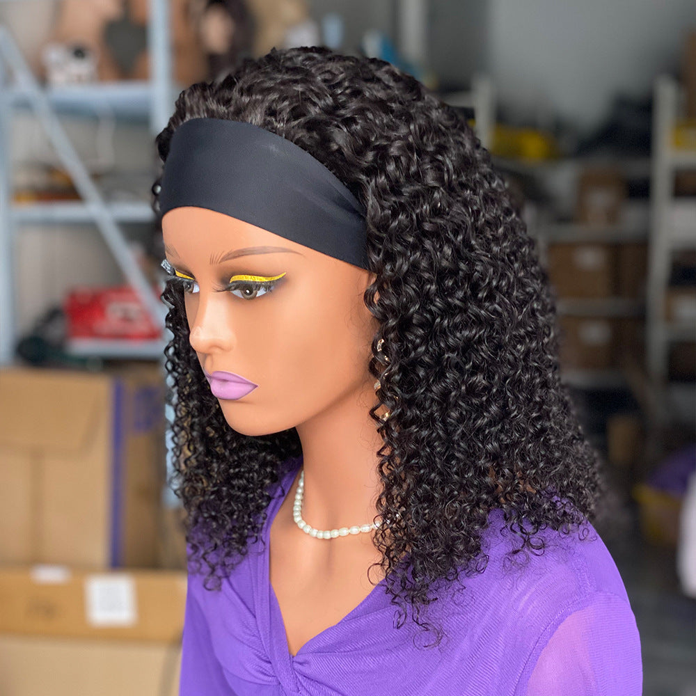 Human Hair Curly Headband Wig