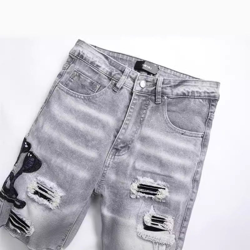 Gray Cobra Embroidered Jeans