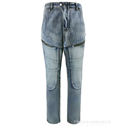 European And American Motorcycle Double Zipper Cycling Pants Four Seasons Slim Racing Anti-fall Jeans