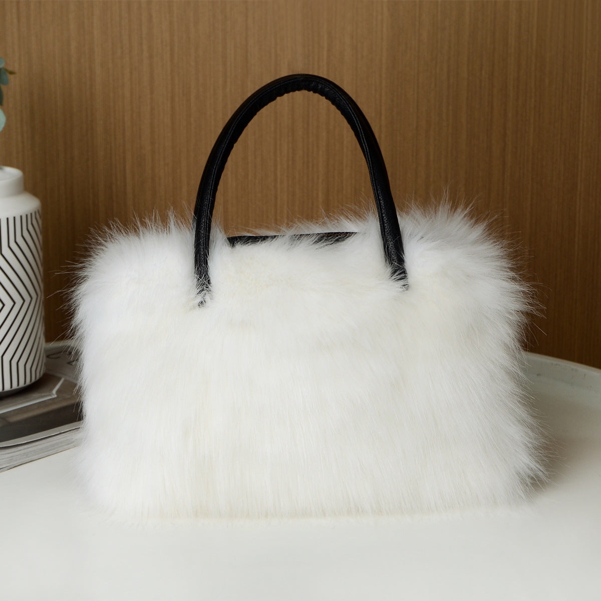 High-end Hand-carrying Square Plush Bag Fur Raccoon Fur Handbag Large Capacity