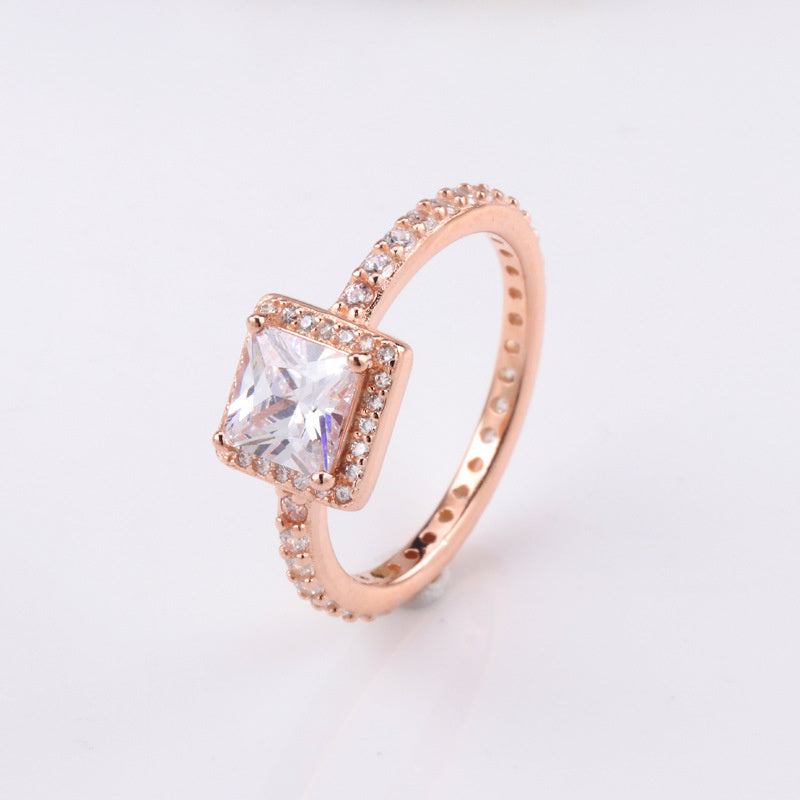 White Copper Ring Female Panjia Square Zircon  Personality Creative Style