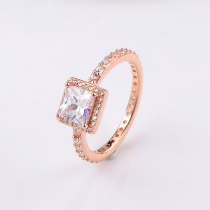 White Copper Ring Female Panjia Square Zircon  Personality Creative Style