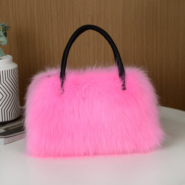 High-end Hand-carrying Square Plush Bag Fur Raccoon Fur Handbag Large Capacity
