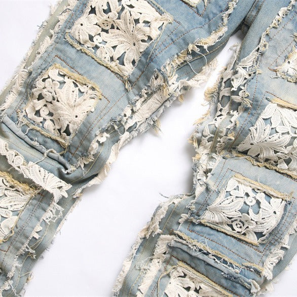 Blue Embroidered Flared Jeans