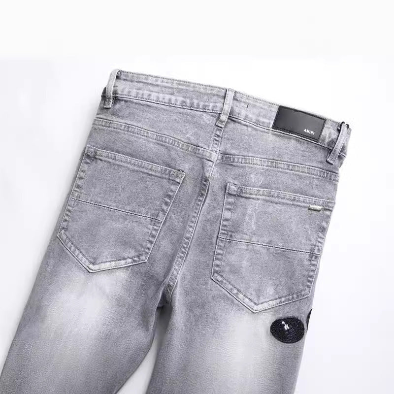 Gray Cobra Embroidered Jeans