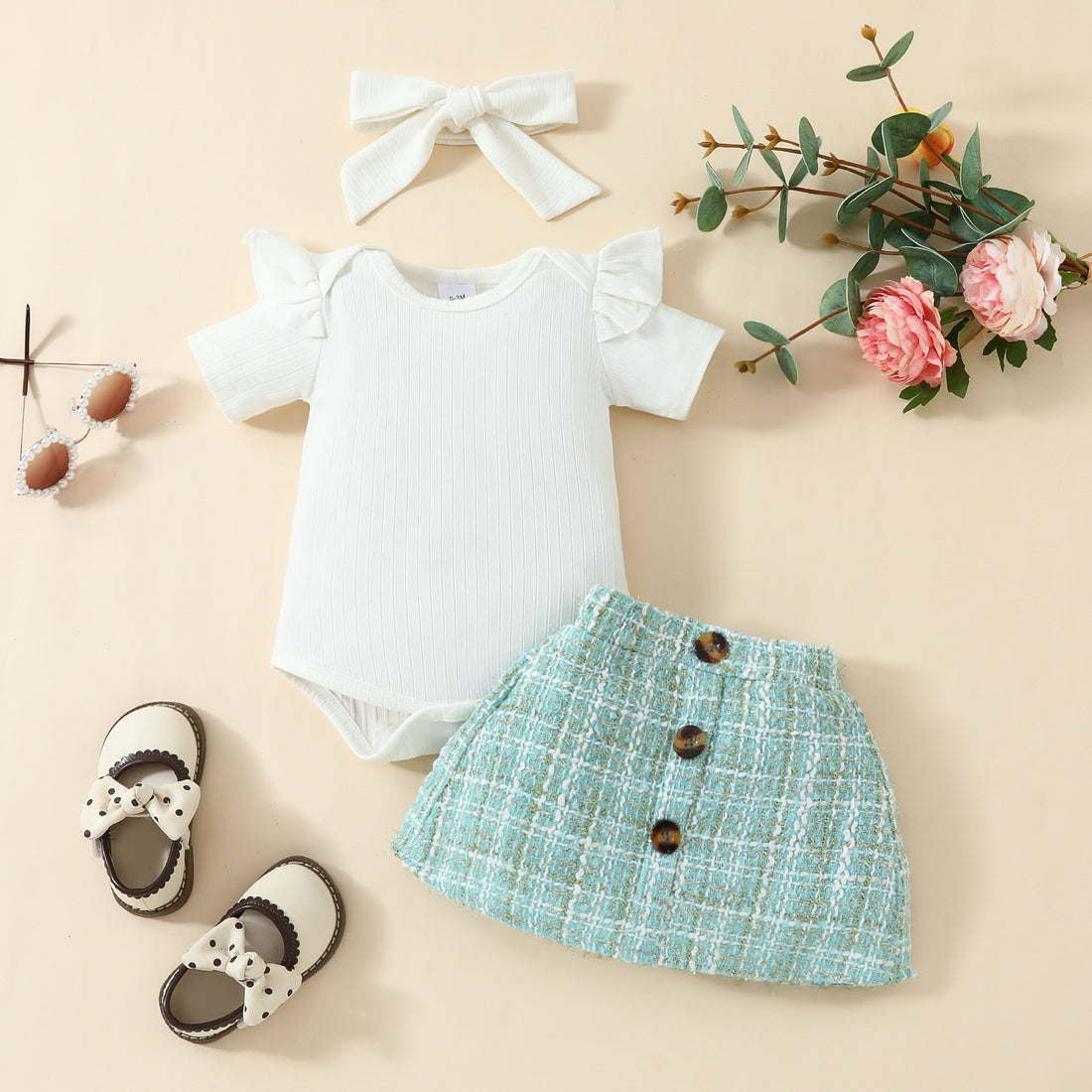 Babies' Short-Sleeved Blouse Skirt Set