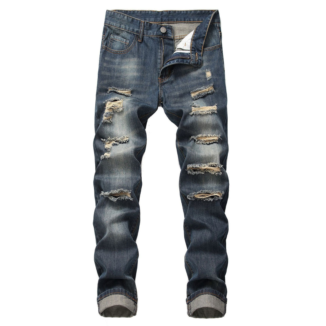 Ripped Straight Slim Fit Non-stretch Jeans