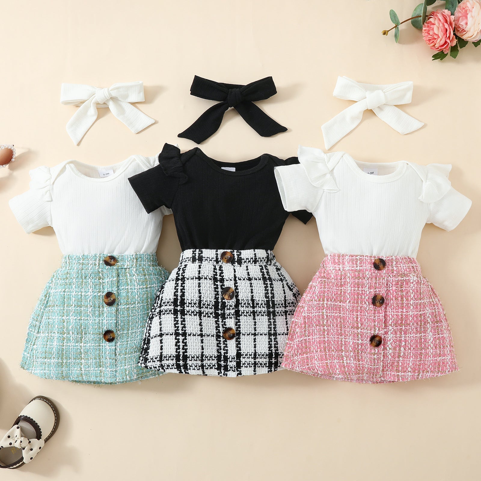 Babies' Short-Sleeved Blouse Skirt Set