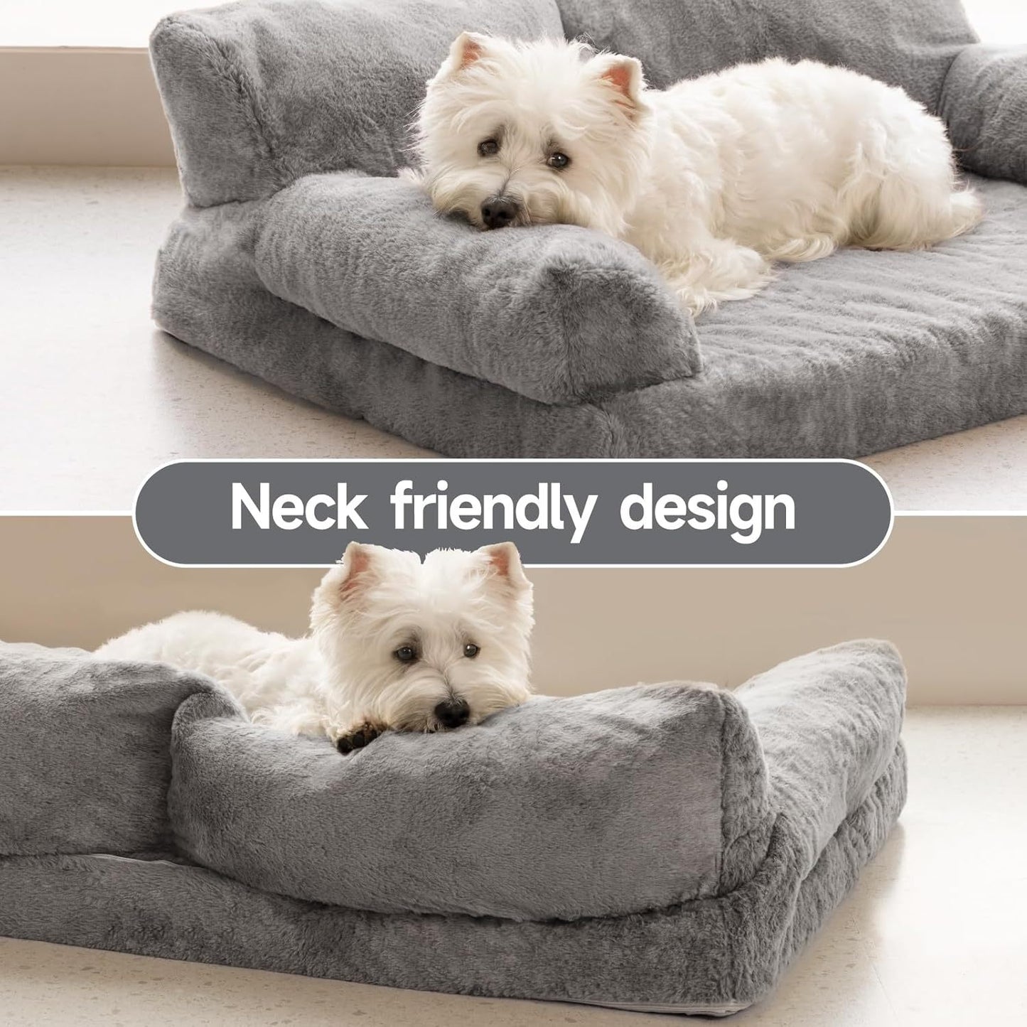 MEWOOFUN Orthopedic Dog Bed For Medium Dogs - Waterproof Pet Sofa With Supportive Foam, 35.4x25.6x11.8 Inch Washable Cover & Non-Slip Bottom, Grey