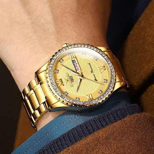 Watch Men's Luxury Gold Non-mechanical Stainless Steel Luminous