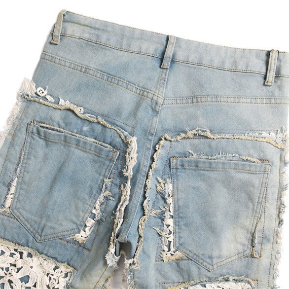 Blue Embroidered Flared Jeans