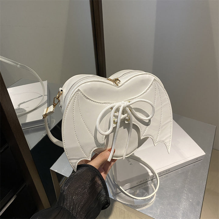 Heart Shape Bag Strap Design Bat Wings One Shoulder Crossbody Bag